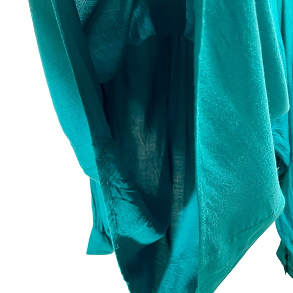 Vintage 1990s Women's Wrangler Western Collared Beaded Button Up Teal Blouse XL - Picture 11 of 13